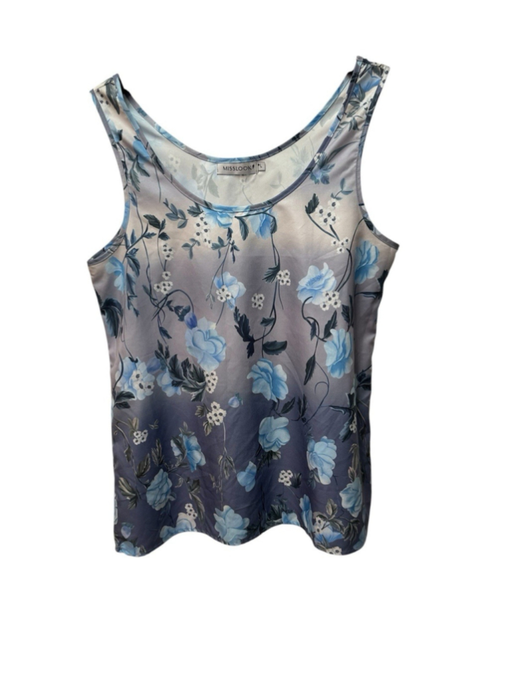 Misslook Tank Top Tunic Sleeveless Blouse Womens L Multicolor Blue Floral Satin - Picture 3 of 14